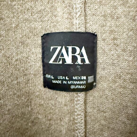 ZARA | Tan Beige Overcoat Open-Front Long Line Jacket Coat Trench Length | Large - Picture 5 of 10